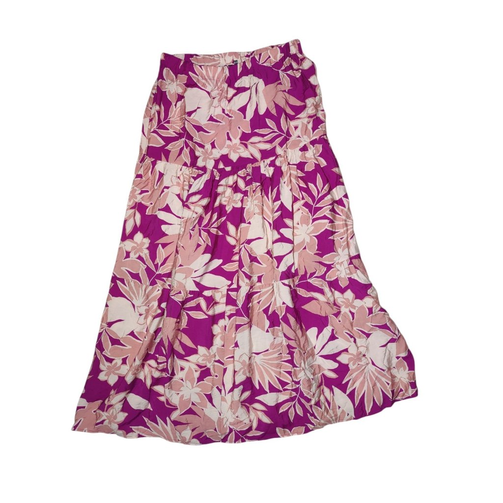 Drew Fuschia & Pink Floral Tiered Maxi Skirt L Pull On Nwot